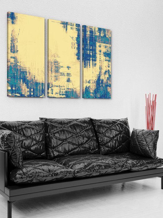 Модульная картина из трех частей Синяя абстракция 90х135 на холсте - лучшие Картины в INMYROOM
