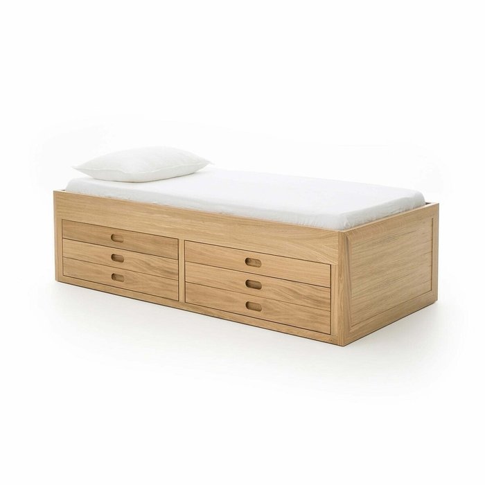 Кровать с платформой из дуба Octavo 90x190 бежевого цвета - купить Кровати для спальни по цене 138709.0