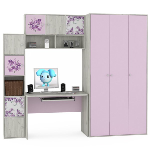 Письменный стол со шкафом Тетрис лавандового цвета
