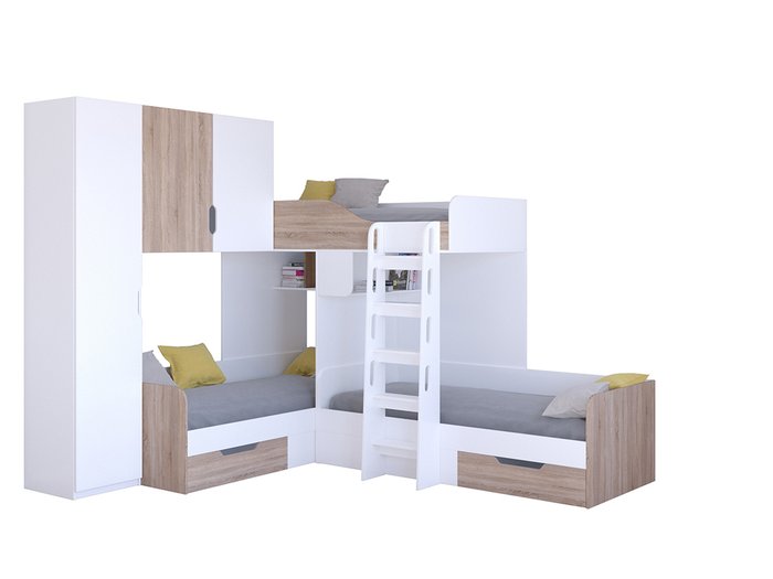 Двухъярусная кровать Трио 1 80х190 цвета Дуб Сонома-белый