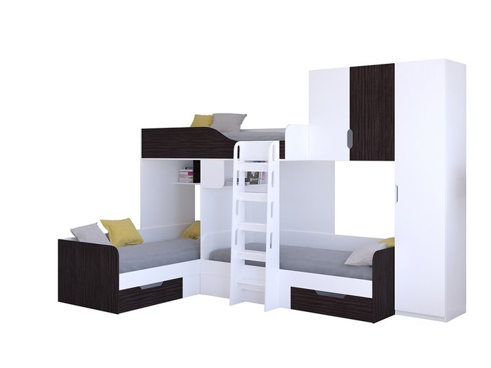 Двухъярусная кровать Трио 2 80х190 цвета Венге-белый
