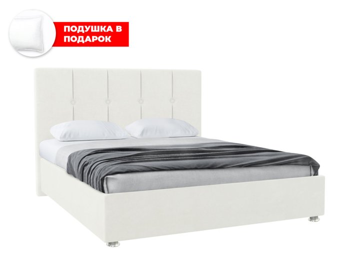 Кровать Ливери 180х200 в обивке из велюра белого цвета с подъемным механизмом