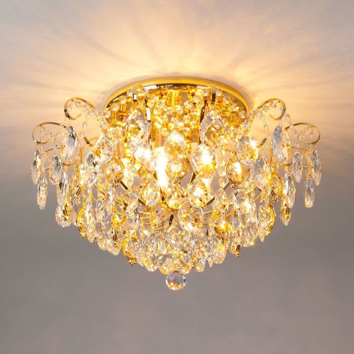 Потолочный светильник с хрустальным декором 10081/6 золото / прозрачный хрусталь Crystal - купить Потолочные люстры по цене 28458.0