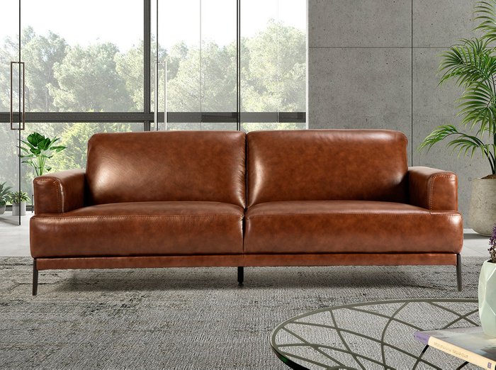 Прямой кожаный диван с ножками из нержавеющей стали - лучшие Прямые диваны в INMYROOM