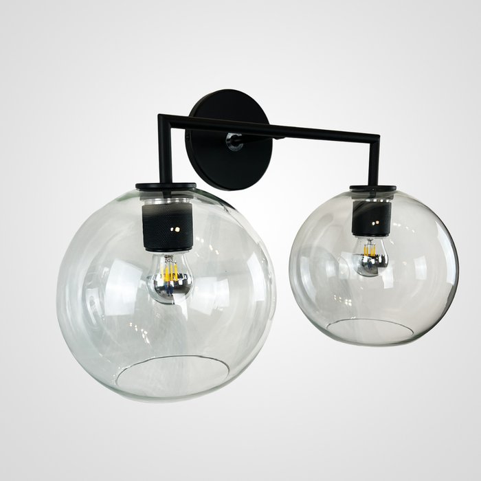 Бра RH Utilitaire Globe Shade Double Sconce Black - купить Бра и настенные светильники по цене 18120.0