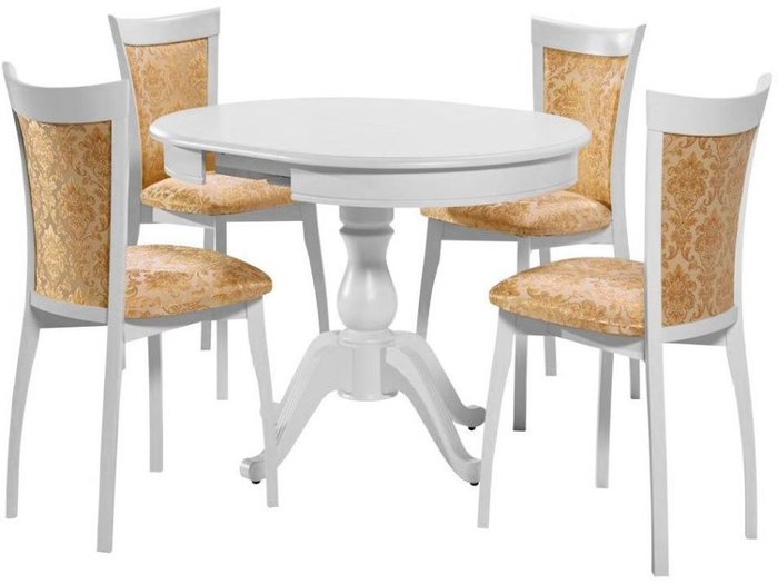 Обеденная группа из стола и четырех стульев бежево-белого цвета - купить Обеденные группы по цене 55066.0