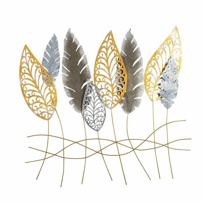 Настенный декор ручной работы Листья 75х80 из металла серо-золотого цвета