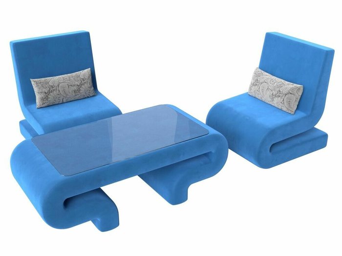 Набор мягкой мебели Волна 3 голубого цвета - лучшие Комплекты мягкой мебели в INMYROOM