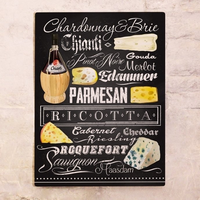 Металлический плакат Вино и сыр