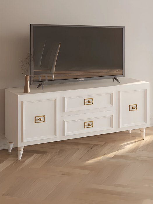 Тумба под телевизор Валенсия белого цвета с золотым - лучшие Тумбы для ТВ в INMYROOM