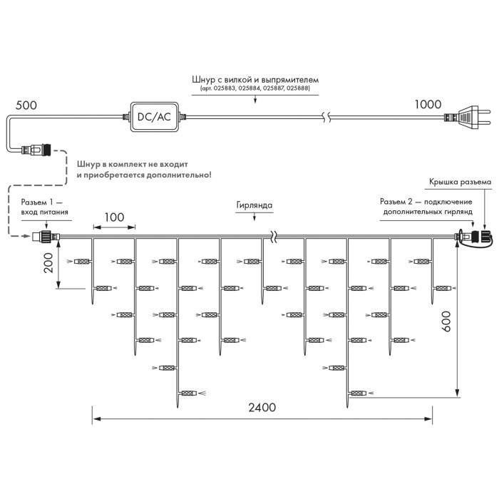 Светодиодная гирлянда ARD-EDGE-CLASSIC-2400x600-WHITE-88LED-PULSE White (230V, 6W) (Ardecoled, IP65) 034917 - лучшие Гирлянды в INMYROOM