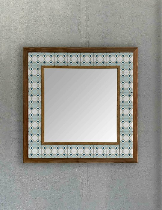 Настенное зеркало с каменной мозаикой 43x43 бежево-коричневого цвета - купить Настенные зеркала по цене 16871.0