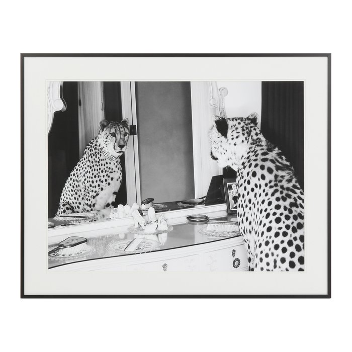 Чёрно-белый постер в раме Reflection с изображением леопарда 