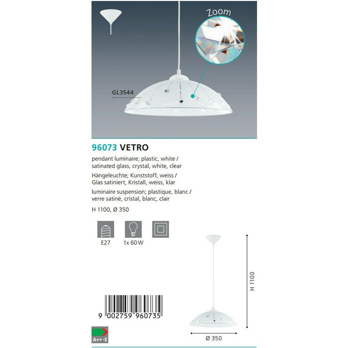 Светильник подвесной Vetro белого цвета - лучшие Подвесные светильники в INMYROOM