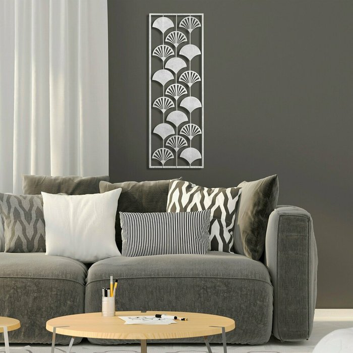Настенный декор ручной работы 32х90 из металла серебристого цвета - лучшие Декор стен в INMYROOM