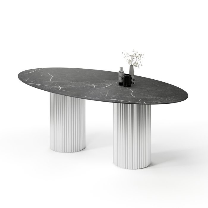 Овальный обеденный стол Хедус M черно-серебряного цвета - купить Обеденные столы по цене 116909.0