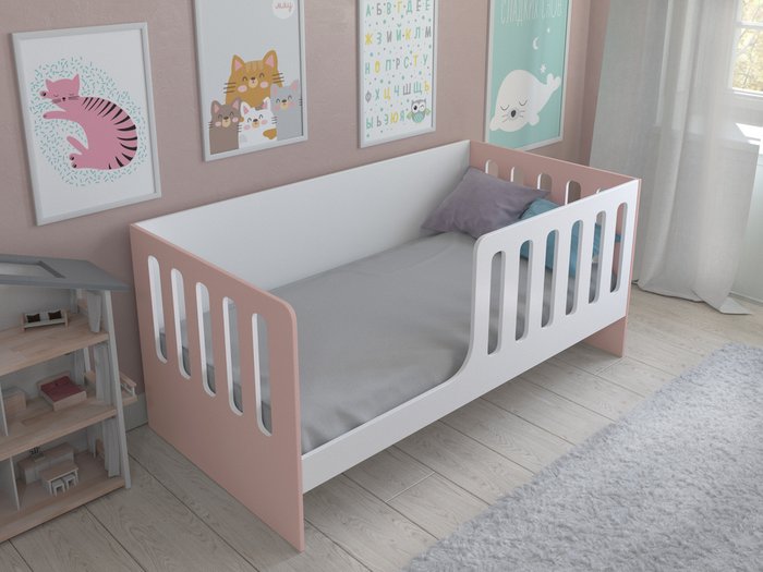 Кроватка Астра 12 80x160 бело-розового цвета  - купить Одноярусные кроватки по цене 10900.0