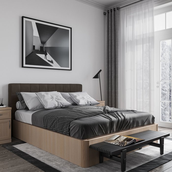 Кровать Магна 140х200 с коричневым изголовьем и подъемным механизмом  - купить Кровати для спальни по цене 17014.0
