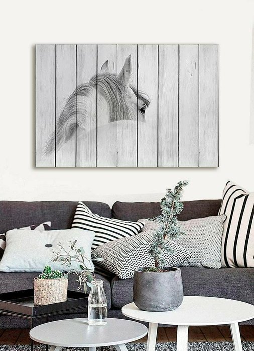 Картина на дереве Белая лошадь 1 40х60 см - лучшие Картины в INMYROOM