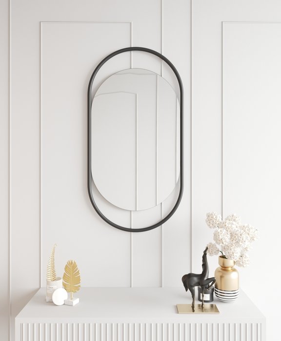 Настенное зеркало Muse 54х104 в металлической раме черного цвета - лучшие Настенные зеркала в INMYROOM