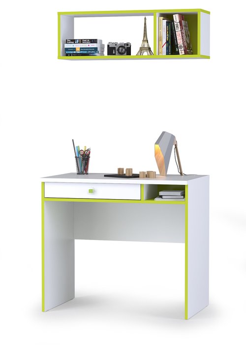 Комплект из письменного стола и полки Альфа бело-зеленого цвета - купить Детские столы по цене 7640.0