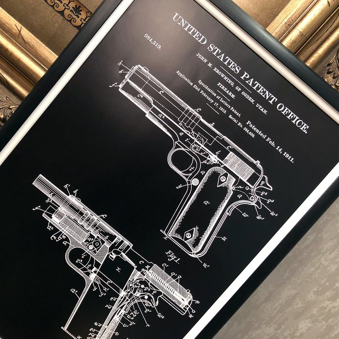 Арт-постер Патент Джона Браунинга на пистолет 1911 - лучшие Принты в INMYROOM