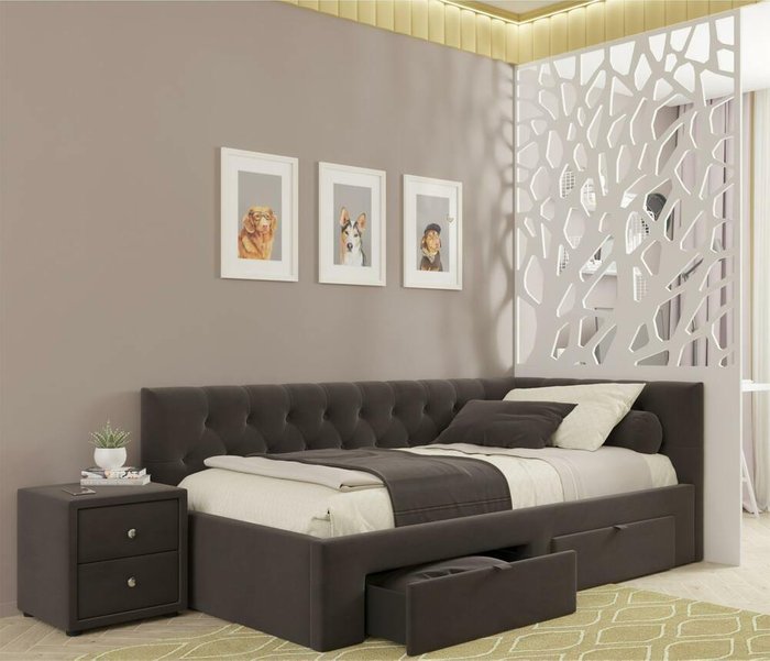 Кровать Afelia 90х200 темно-коричневого цвета с двумя ящиками и ортопедическим основанием - купить Кровати для спальни по цене 24990.0