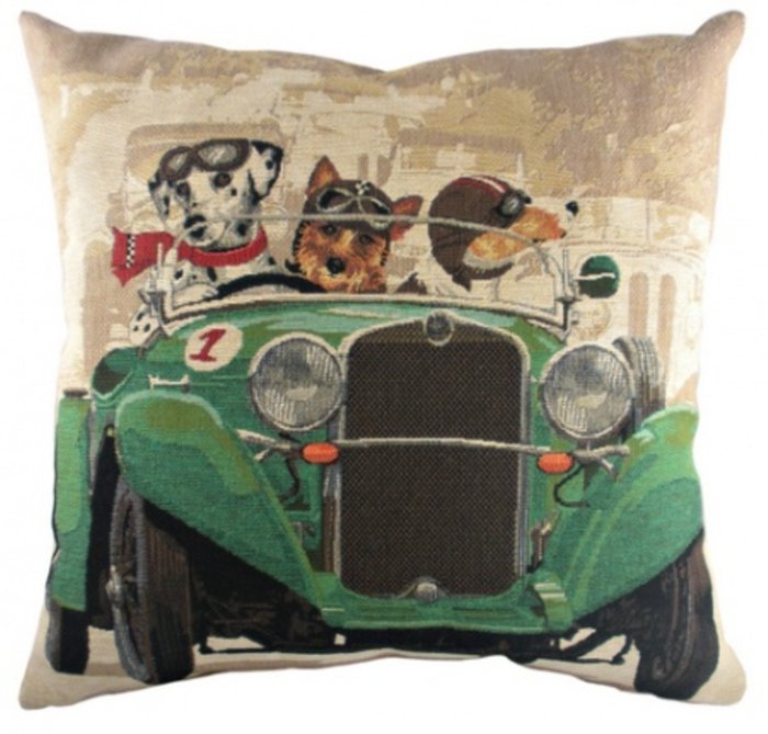 Подушка с принтом "Doggie Drivers Green"