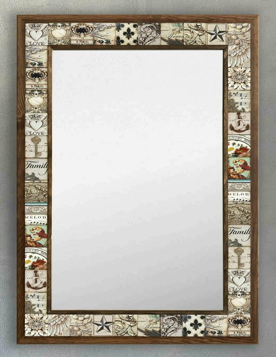 Настенное зеркало 53x73 с каменной мозаикой бежевого цвета - купить Настенные зеркала по цене 27866.0