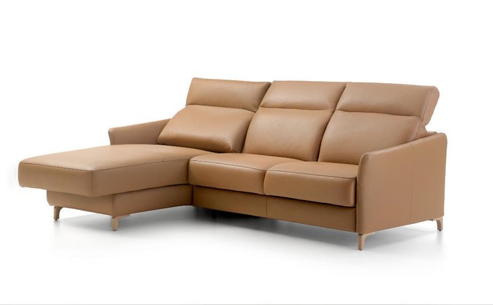 Угловой кожаный диван с кушеткой Minerva коричневого цвета - купить Угловые диваны по цене 548366.0