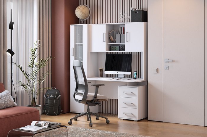 Набор мебели из стола и стеллажа Лайт-2 белого цвета