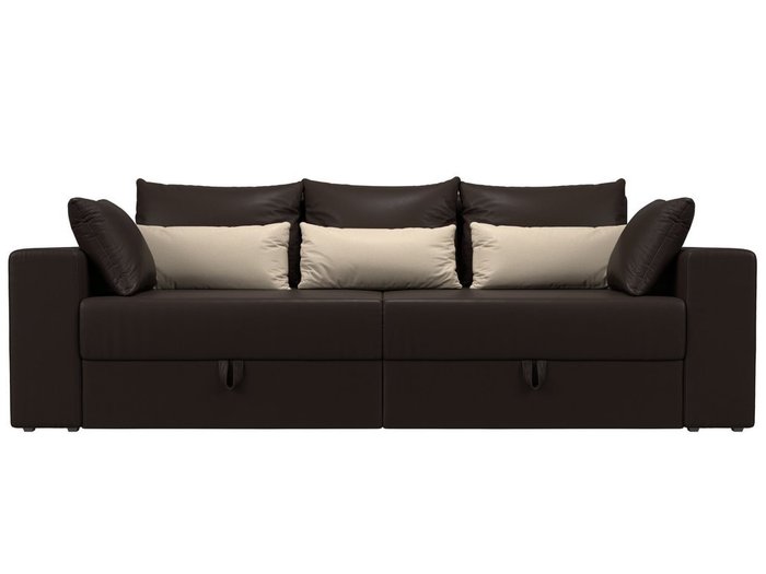 Прямой диван-кровать Мэдисон коричнево-бежевого цвета (экокожа) - купить Прямые диваны по цене 37990.0