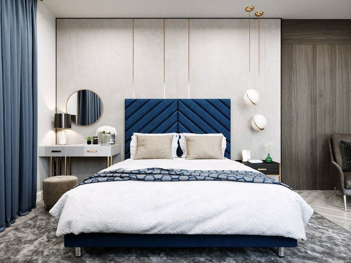 Кровать Мичиган 160х200 тёмно-синего цвета с подъемным механизмом - лучшие Кровати для спальни в INMYROOM