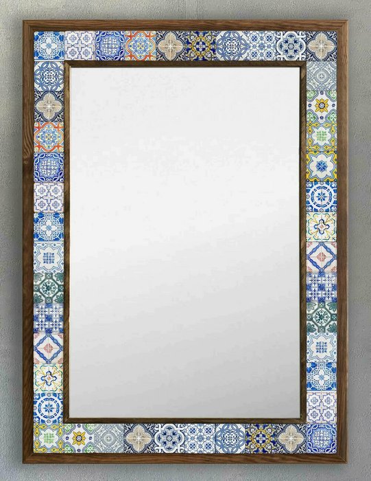 Настенное зеркало с каменной мозаикой 53x73 сине-бежевого цвета - купить Настенные зеркала по цене 27866.0