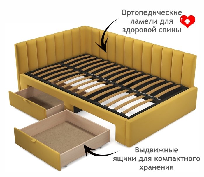 Кровать Milena 120х200 желтого цвета без подъемного механизма - купить Кровати для спальни по цене 21900.0