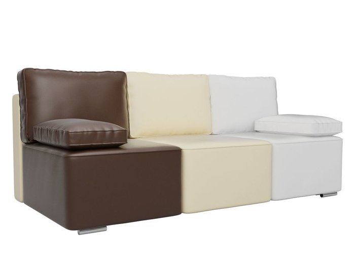 Прямой диван-кровать Радуга коричнево-бежево-белого цвета (экокожа)