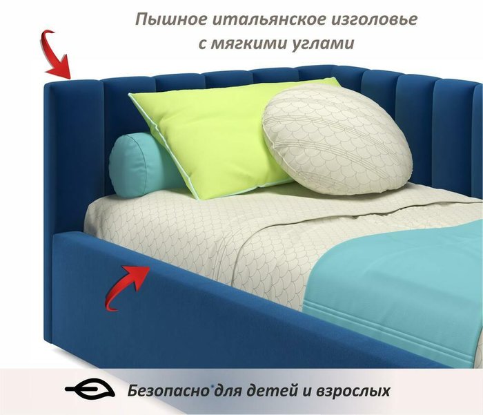 Кровать Milena 90х200 синего цвета с ортопедическим основанием - лучшие Кровати для спальни в INMYROOM