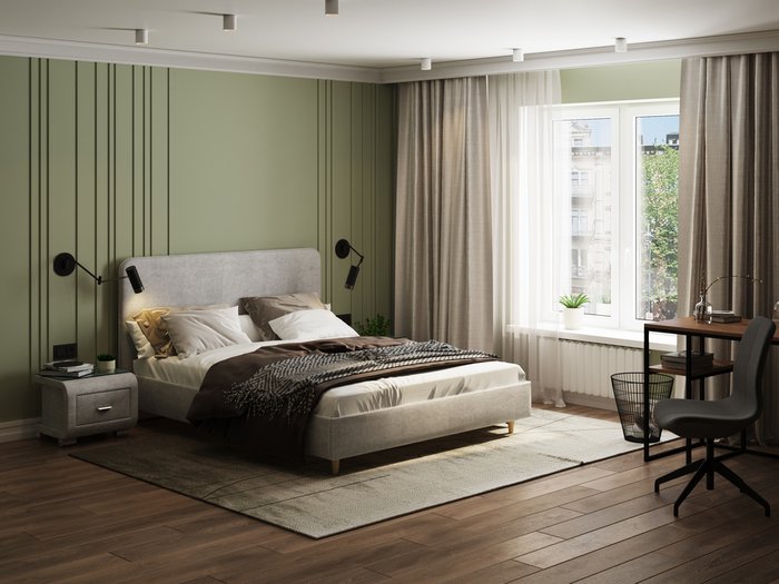 Кровать Mia 160х200 светло-серого цвета - купить Кровати для спальни по цене 30950.0
