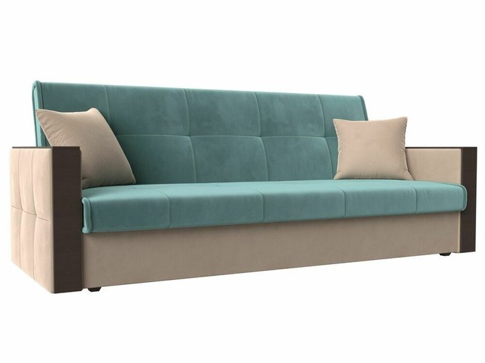Прямой диван-кровать Валенсия бирюзово-бежевого цвета