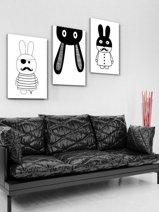 Набор из трех постеров Кролик 50х99 на холсте - купить Картины по цене 6570.0