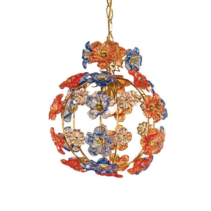Подвесной светильник Passeri с декоративным плафоном из муранского стекла голубого и красного цветов