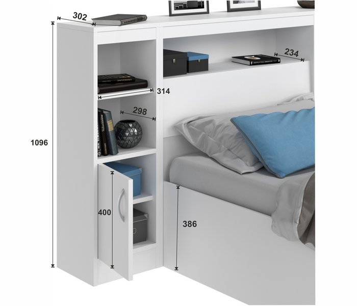 Кровать Виктория 90х200 белого цвета с блоком и тумбой - купить Кровати для спальни по цене 12300.0