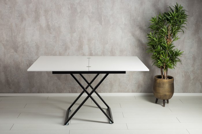 Стол-трансформер Accord белого цвета с черными опорами - лучшие Обеденные столы в INMYROOM