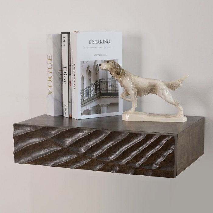 Прикроватная подвесная тумбочка из массива Лахара коричневого цвета - лучшие Прикроватные тумбы в INMYROOM