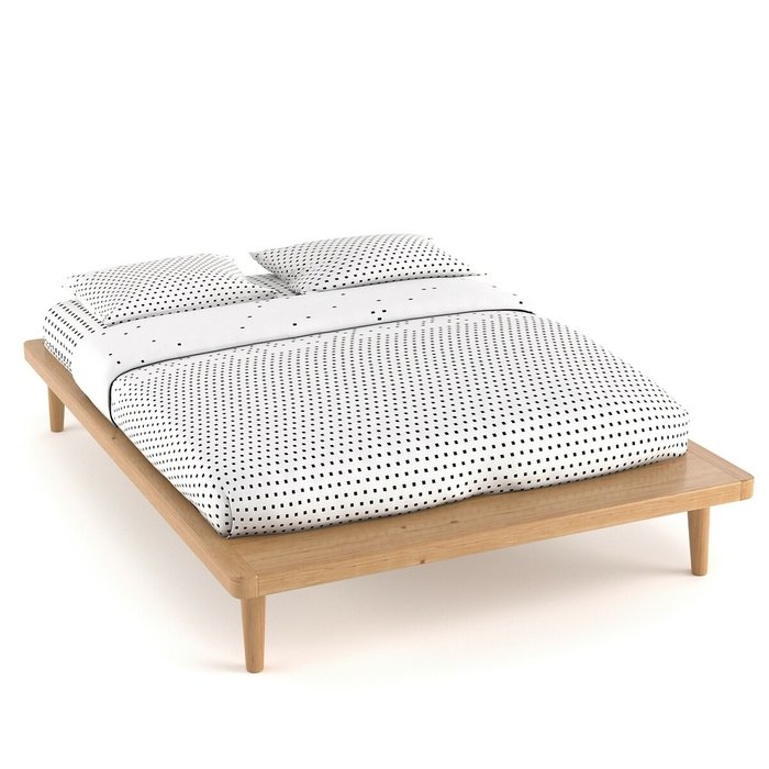 Кровать с платформой из массива сосны с кроватным основанием Jimi 160x200 бежевого цвета
