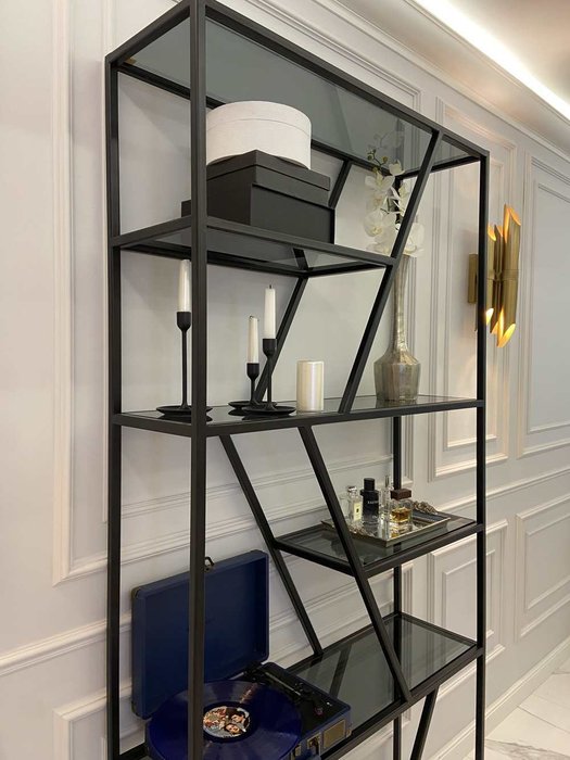 Стеллаж "Demid" черный с зеркалом (2200х1100х300) - лучшие Стеллажи в INMYROOM