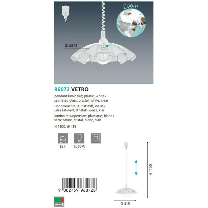 Подвесной светильник Vetro белого цвета - лучшие Подвесные светильники в INMYROOM