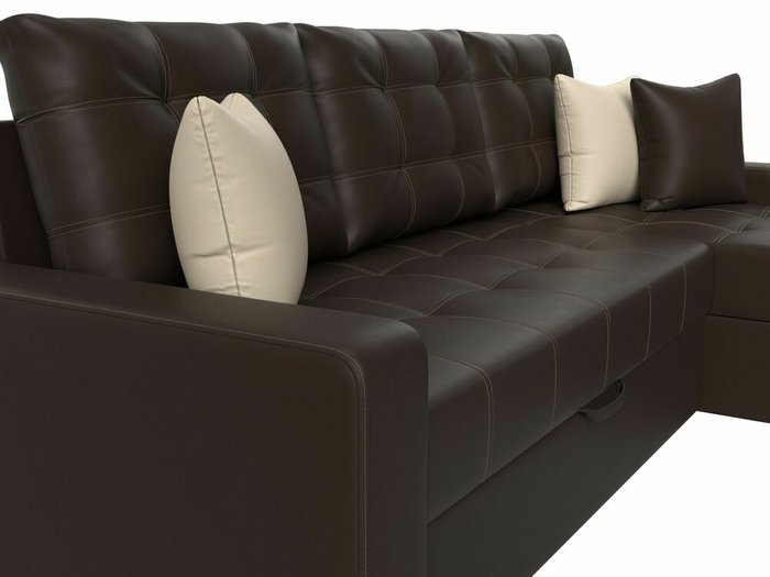 Угловой диван-кровать Ливерпуль коричневого цвета (экокожа) правый угол - лучшие Угловые диваны в INMYROOM