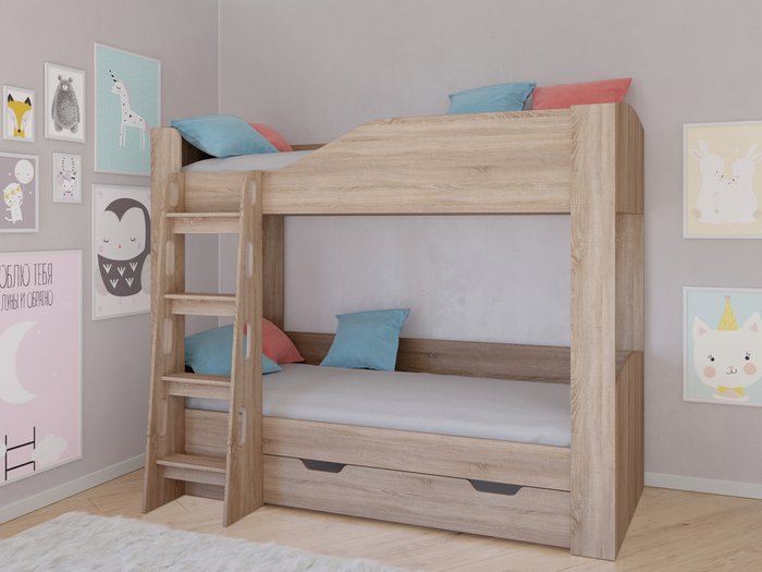 Двухъярусная кровать Астра-2 80х190 цвета Дуб сонома - купить Двухъярусные кроватки по цене 23100.0