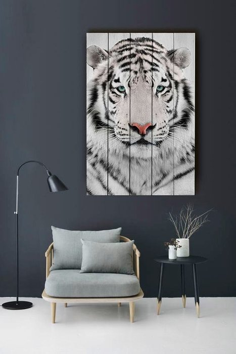 Картина на дереве Белый тигр 120х180 - купить Картины по цене 17490.0
